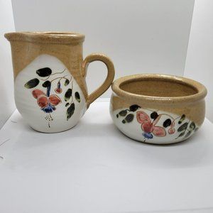 Vintage Signed O'Neill Ireland Sugar Bowl and Creamer Set Bleeding Heart Design